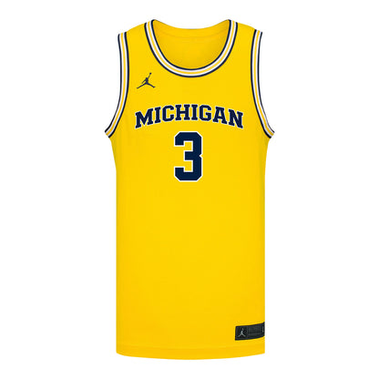 Michigan Wolverines #3 Elliot Cadeau Student Athlete Maize Basketball Jersey - Front View