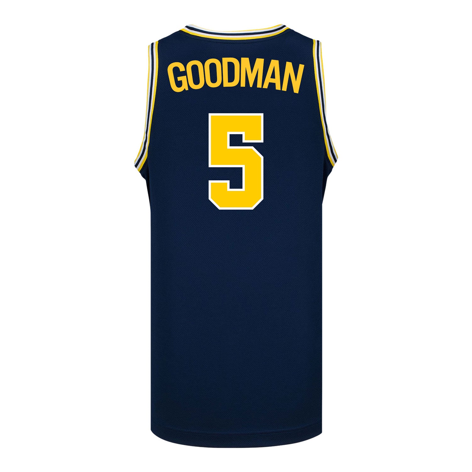 Michigan Wolverines #5 Oscar Goodman Student Athlete Blue Basketball Jersey - Back View