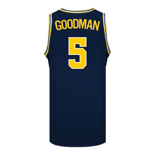 Michigan Wolverines #5 Oscar Goodman Student Athlete Blue Basketball Jersey - Back View