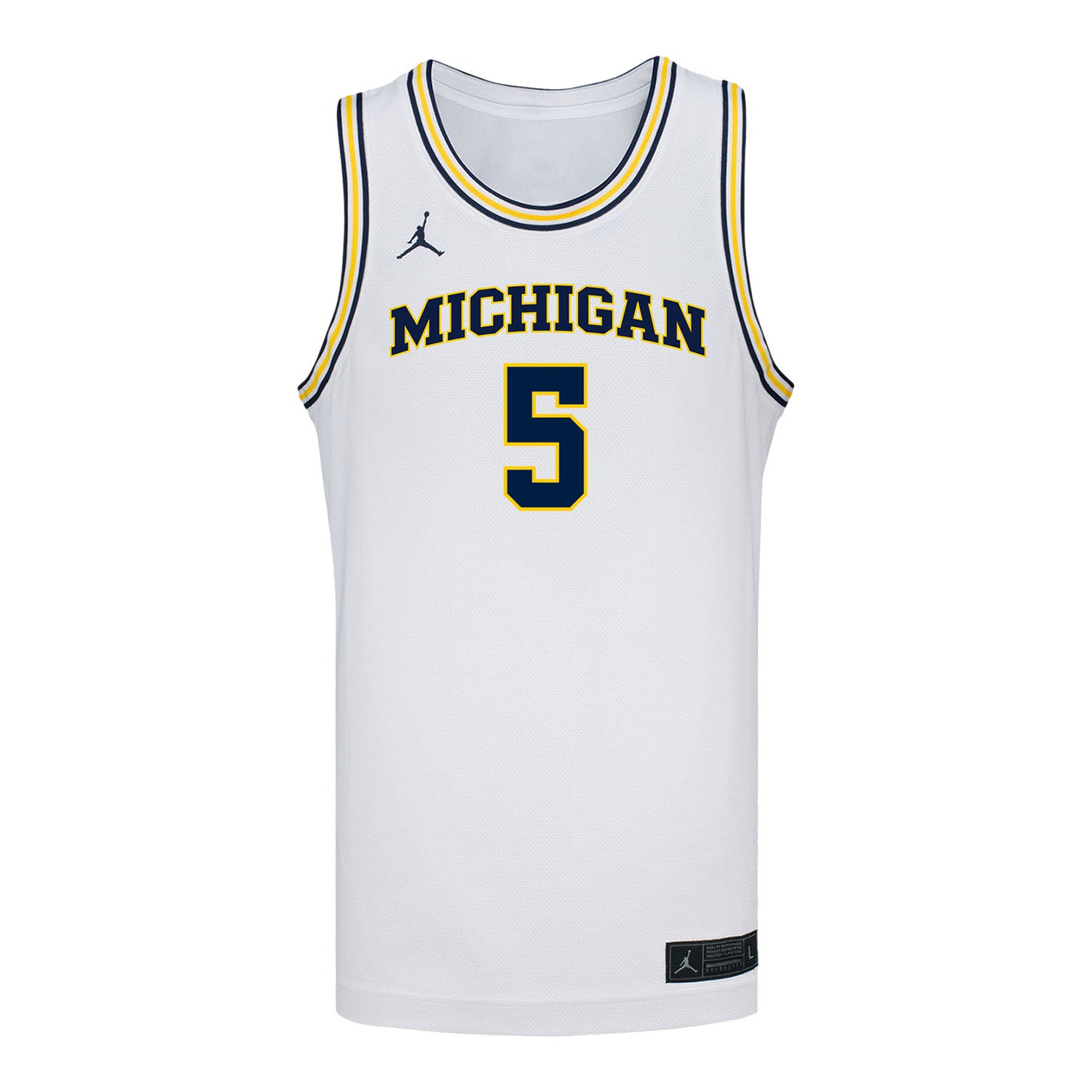 Michigan Wolverines #5 Oscar Goodman Student Athlete White Basketball Jersey - Front View