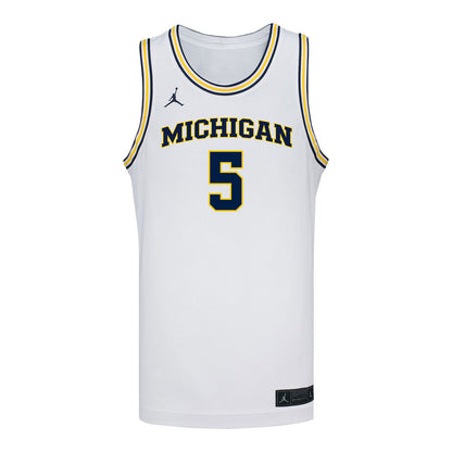 Michigan Wolverines #5 Oscar Goodman Student Athlete White Basketball Jersey - Front View