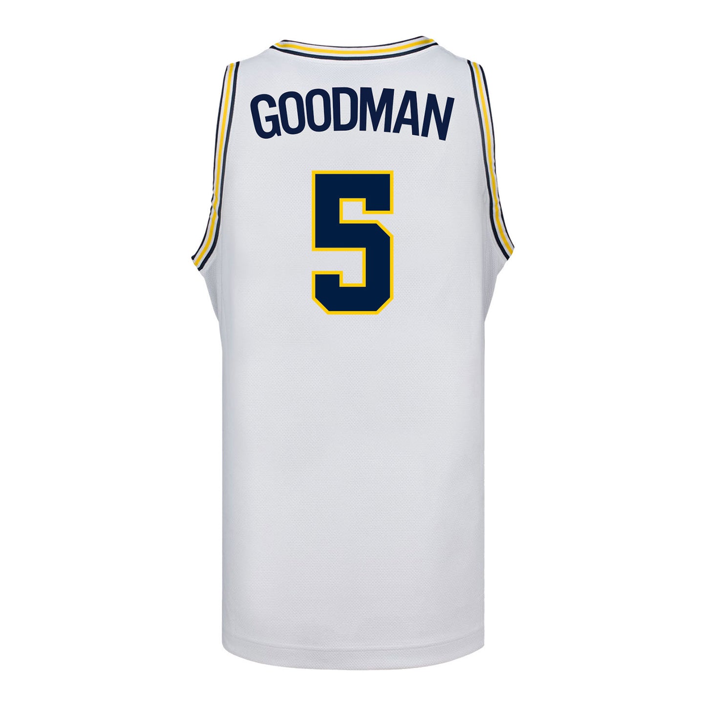 Michigan Wolverines #5 Oscar Goodman Student Athlete White Basketball Jersey - Back View