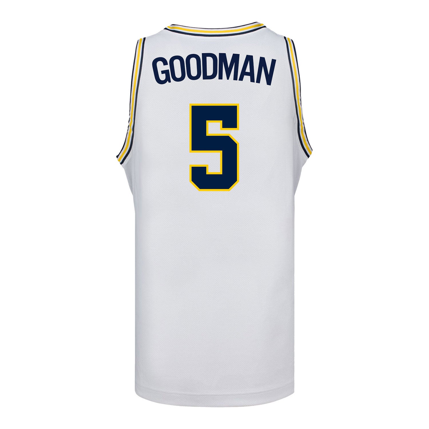 Michigan Wolverines #5 Oscar Goodman Student Athlete White Basketball Jersey - Back View