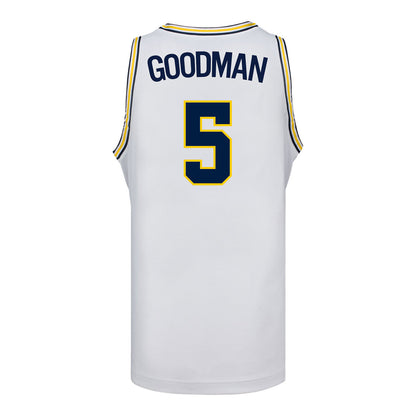 Michigan Wolverines #5 Oscar Goodman Student Athlete White Basketball Jersey - Back View