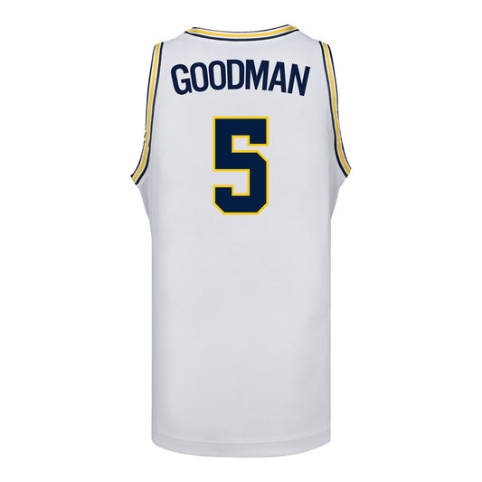 Michigan Wolverines #5 Oscar Goodman Student Athlete White Basketball Jersey - Back View