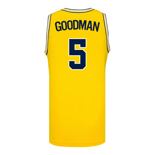 Michigan Wolverines #5 Oscar Goodman Student Athlete Maize Basketball Jersey - Back View