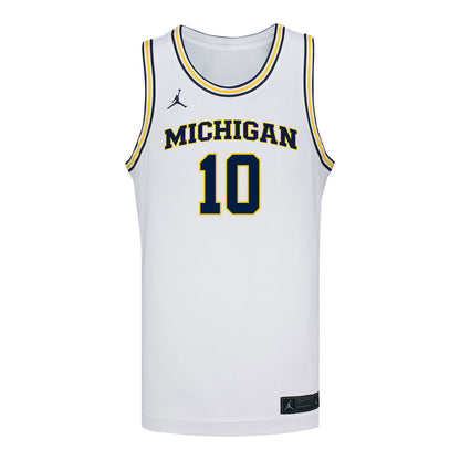 Michigan Wolverines #10 Winters Grady Student Athlete White Basketball Jersey - Front View