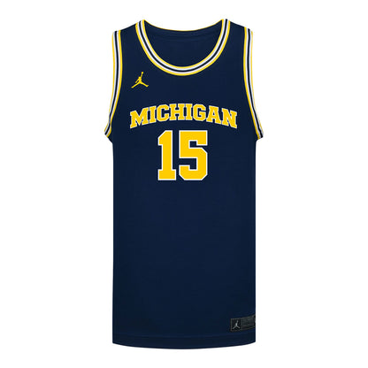Michigan Wolverines #15 Aday Mara Student Athlete Blue Basketball Jersey - Front View