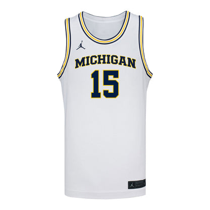 Michigan Wolverines #15 Aday Mara Student Athlete White Basketball Jersey - Front View
