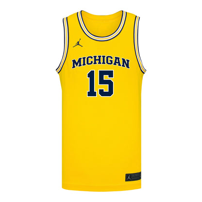 Michigan Wolverines #15 Aday Mara Student Athlete Maize Basketball Jersey - Front View