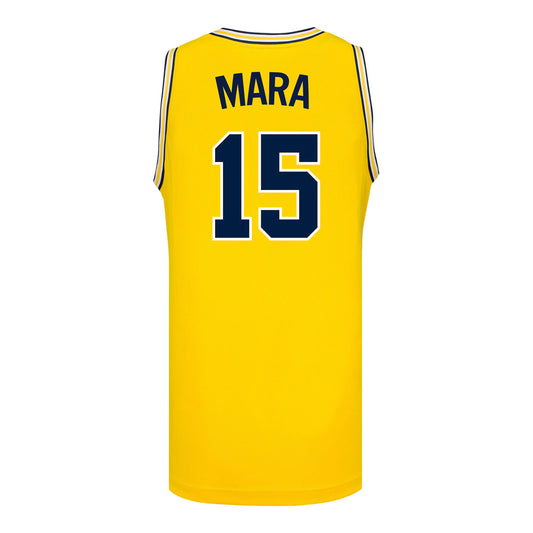Michigan Wolverines #15 Aday Mara Student Athlete Maize Basketball Jersey - Back View