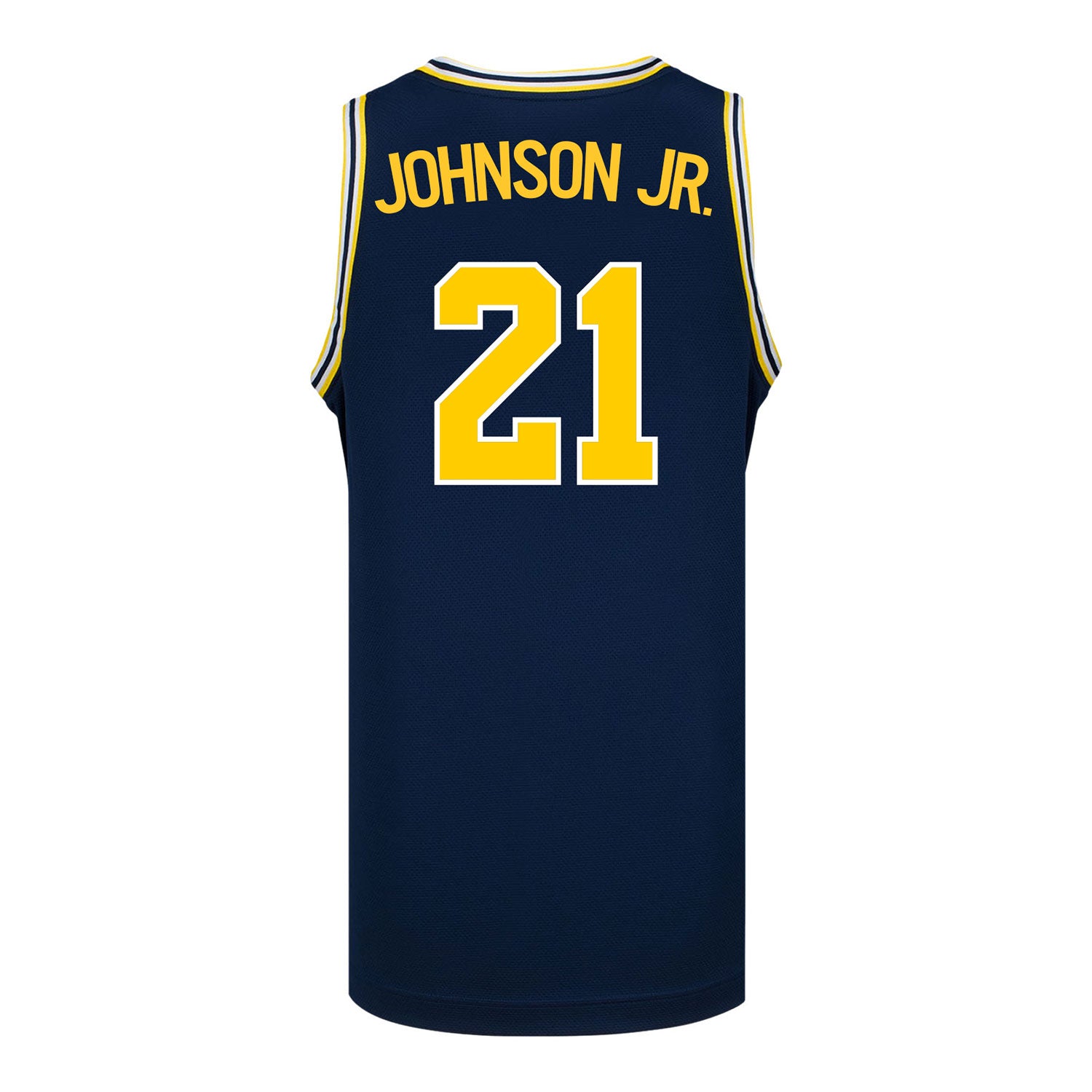 Michigan Wolverines #21 Morez Johnson Jr. Student Athlete Blue Basketball Jersey - Back View