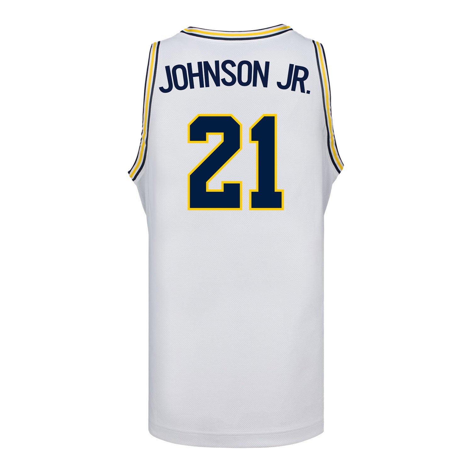 Michigan Wolverines #21 Morez Johnson Jr. Student Athlete White Basketball Jersey - Back View