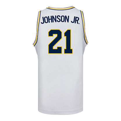 Michigan Wolverines #21 Morez Johnson Jr. Student Athlete White Basketball Jersey - Back View