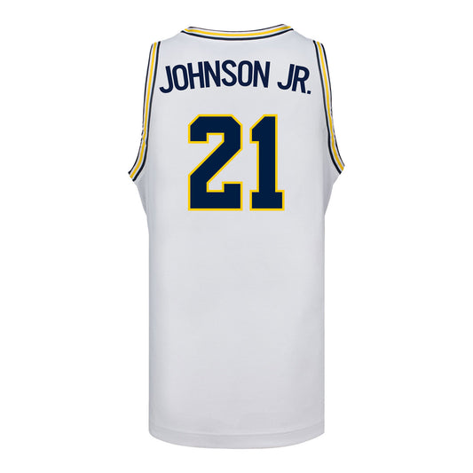 Michigan Wolverines #21 Morez Johnson Jr. Student Athlete White Basketball Jersey - Back View