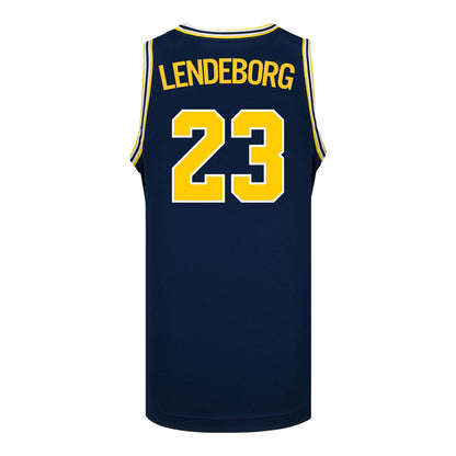 Michigan Wolverines #23 Yaxel Lendeborg Student Athlete Blue Basketball Jersey - Back View