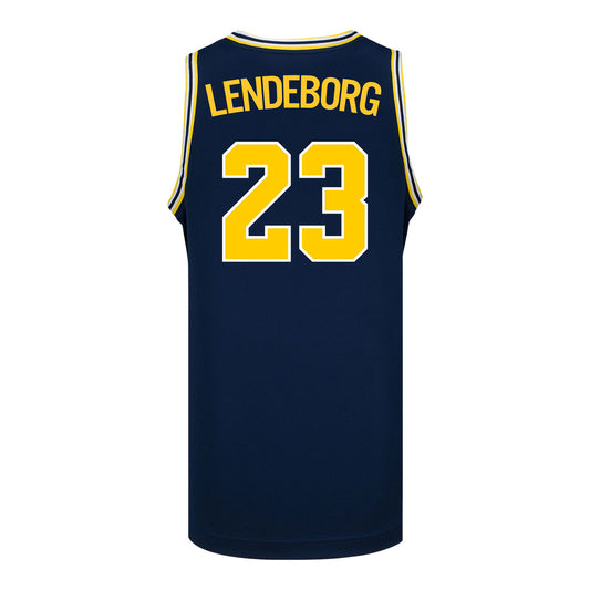 Michigan Wolverines #23 Yaxel Lendeborg Student Athlete Blue Basketball Jersey - Back View