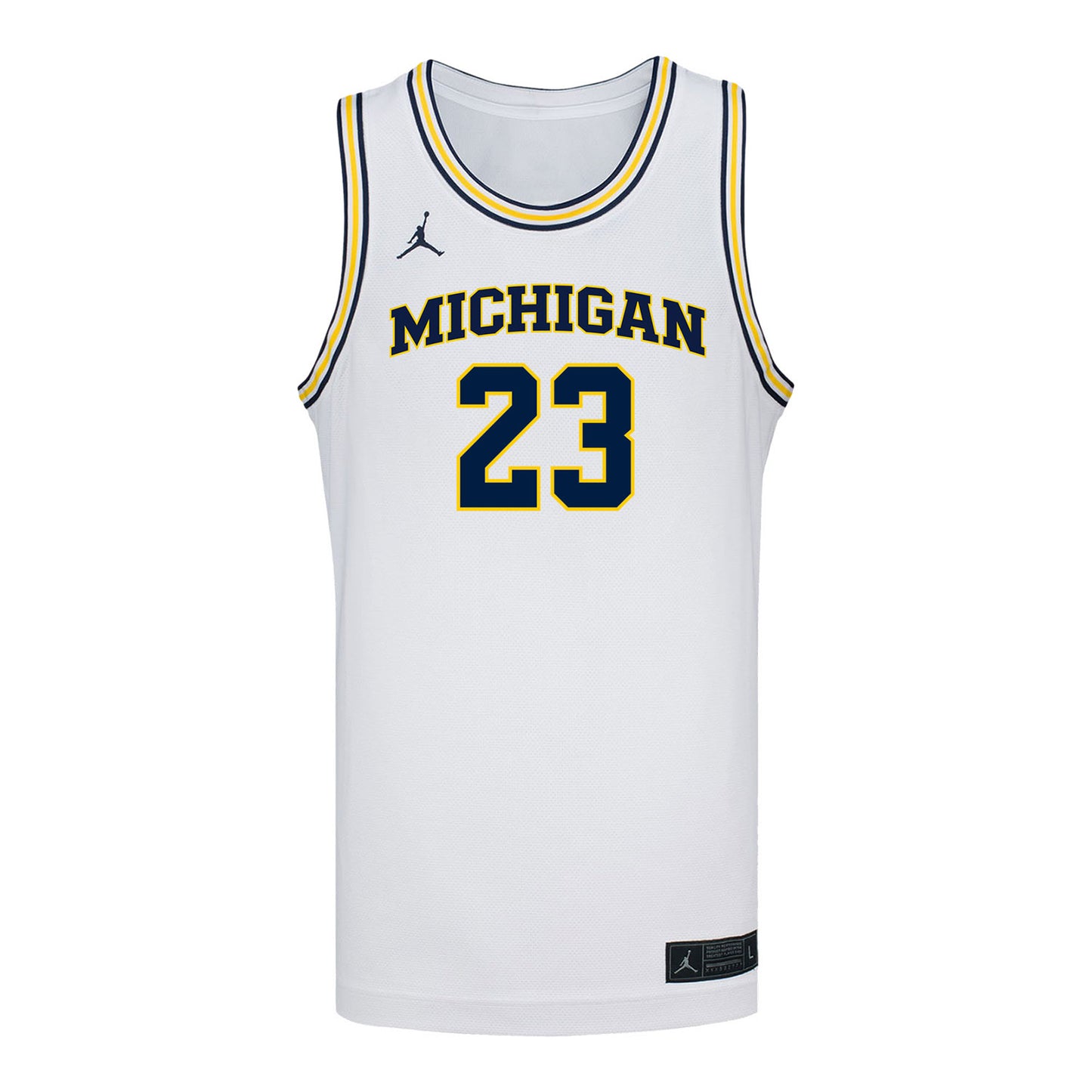 Michigan Wolverines #23 Yaxel Lendeborg Student Athlete White Basketball Jersey - Front View