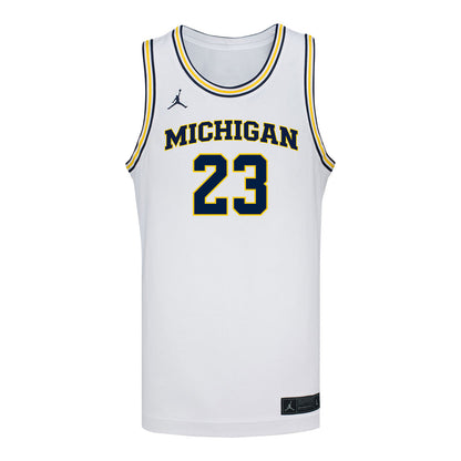 Michigan Wolverines #23 Yaxel Lendeborg Student Athlete White Basketball Jersey - Front View