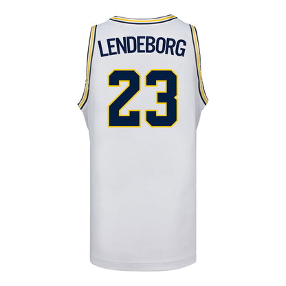Michigan Wolverines #23 Yaxel Lendeborg Student Athlete White Basketball Jersey - Back View