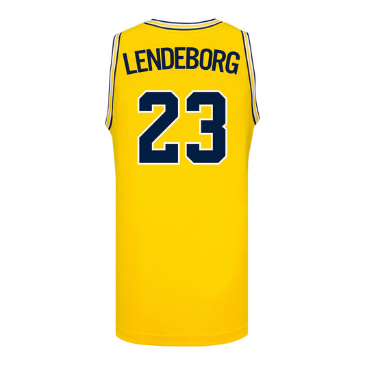 Michigan Wolverines #23 Yaxel Lendeborg Student Athlete Maize Basketball Jersey - Back View