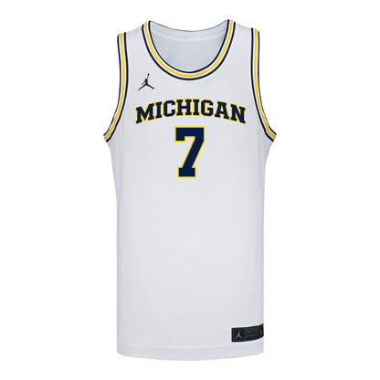 Michigan Wolverines #7 Jessica Fields Student Athlete White Women's Basketball Jersey - Front View