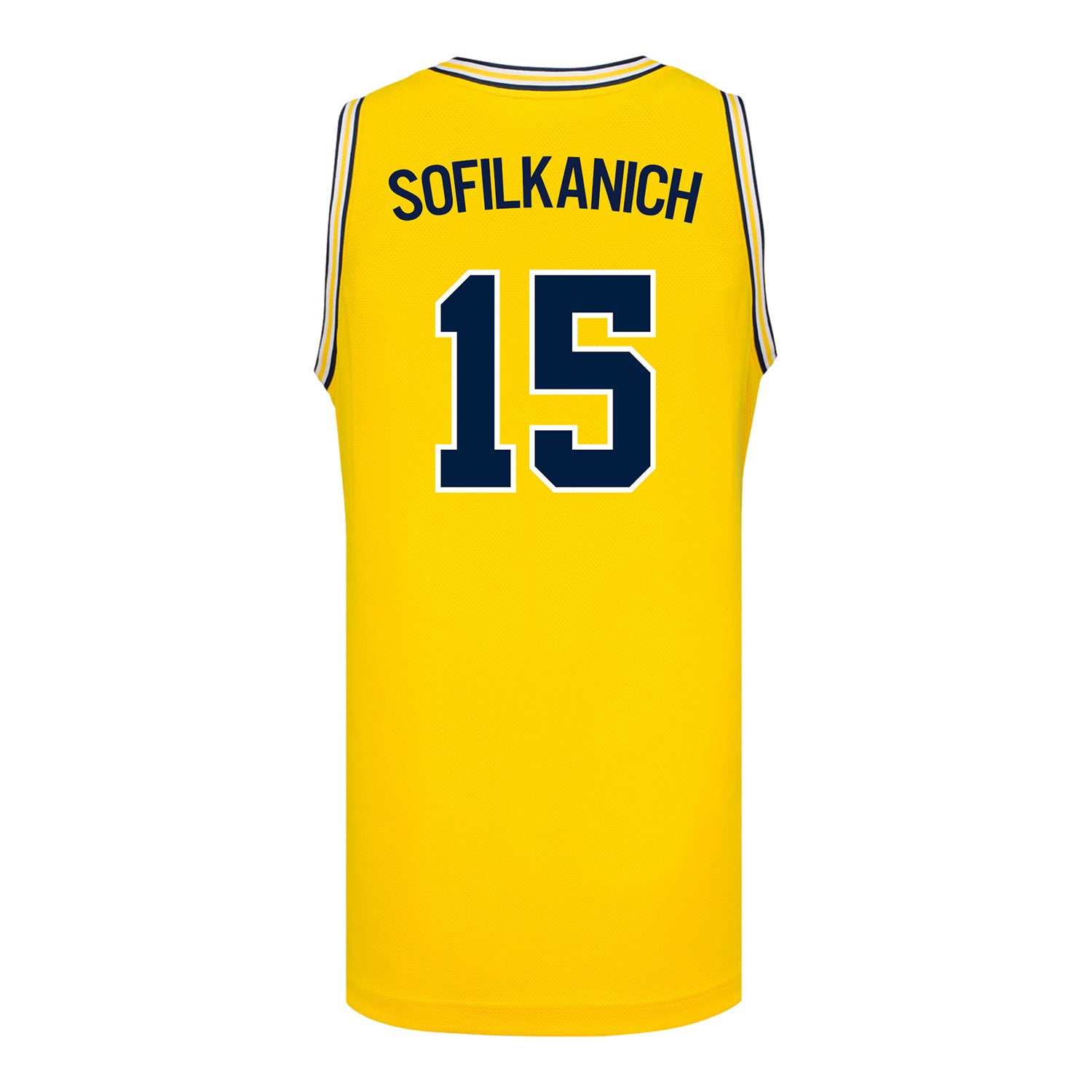 Michigan Wolverines #15 Ashley Sofilkanich Student Athlete Maize Women's Basketball Jersey - Back View