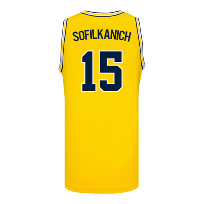 Michigan Wolverines #15 Ashley Sofilkanich Student Athlete Maize Women's Basketball Jersey - Back View