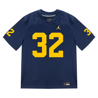 Michigan Wolverines #32 John Volker Student Athlete Blue Football Jersey - Front View