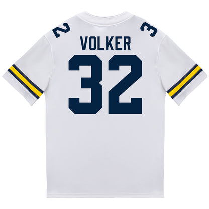 Michigan Wolverines #32 John Volker Student Athlete White Football Jersey - Back View
