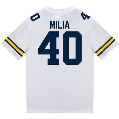 Michigan Wolverines #40 Rocco Milia Student Athlete White Football Jersey - Back View