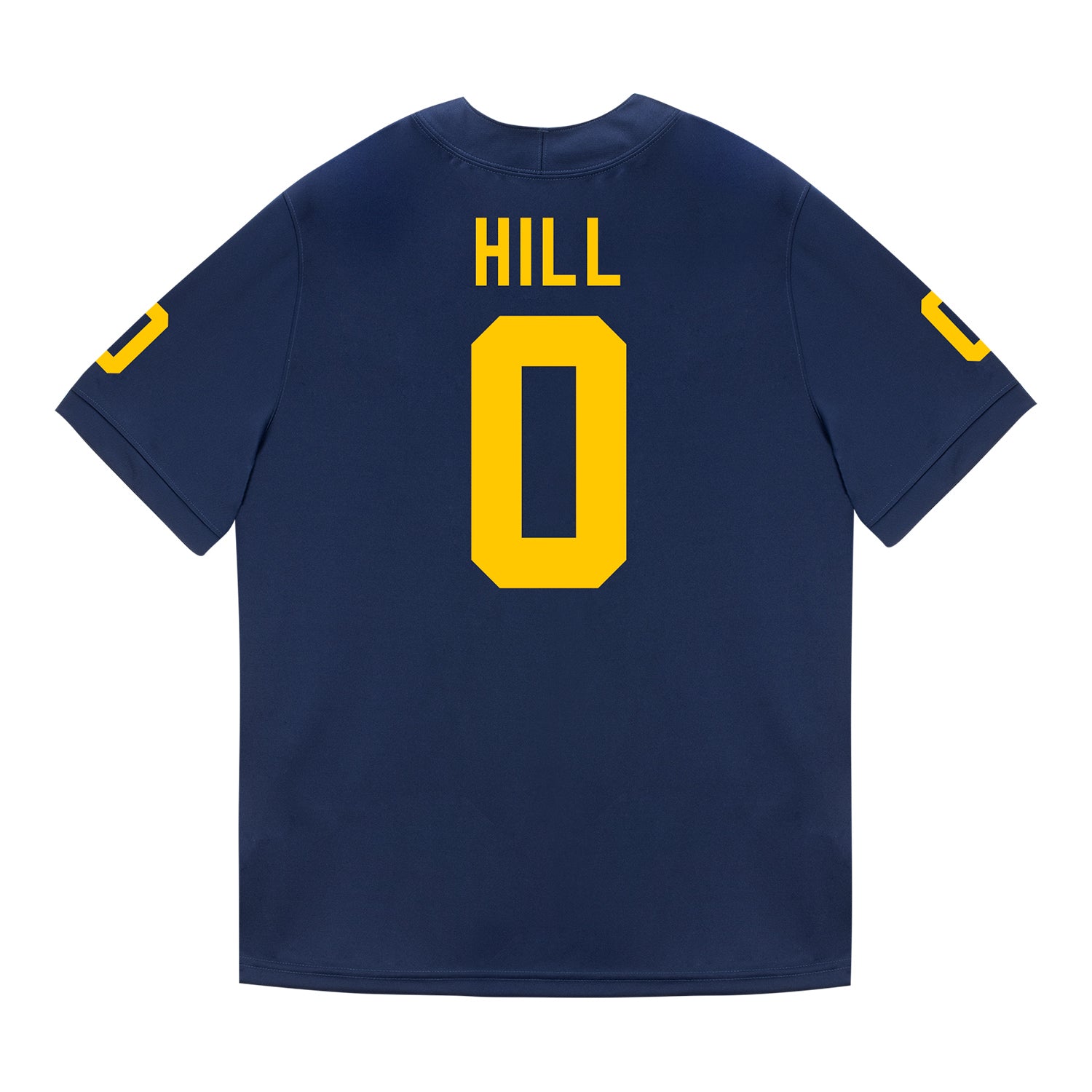 Michigan Wolverines #0 Jyaire Hill Student Athlete Blue Football Jersey - Back View