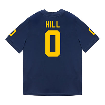 Michigan Wolverines #0 Jyaire Hill Student Athlete Blue Football Jersey - Back View
