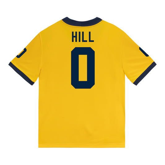 Michigan Wolverines #0 Jyaire Hill Student Athlete Maize Football Jersey - Back View