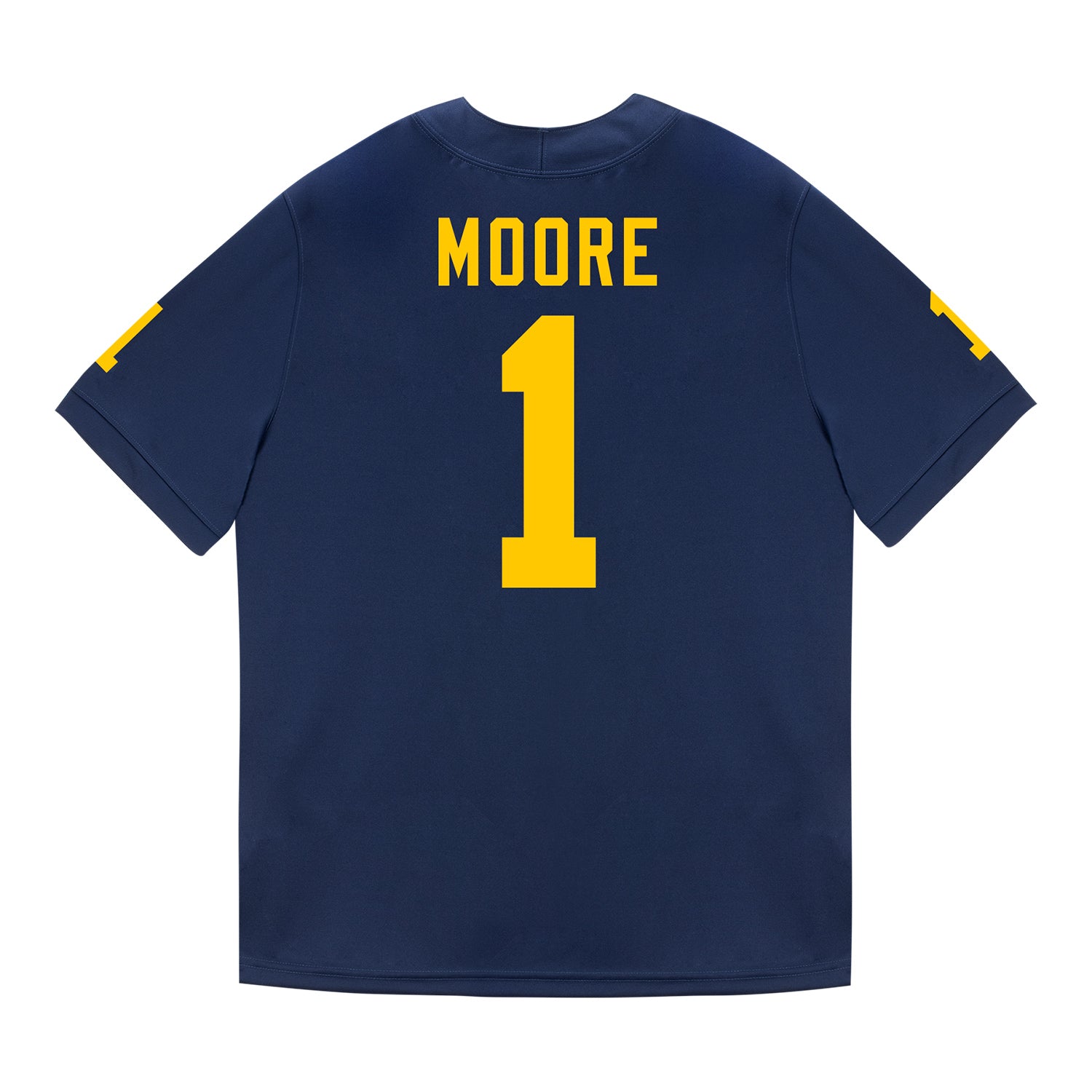 Michigan Wolverines #1 Rod Moore Student Athlete Blue Football Jersey - Back View