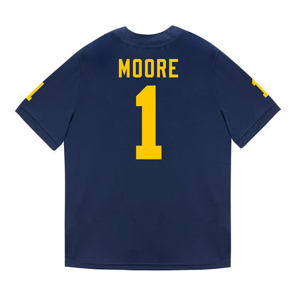 Michigan Wolverines #1 Rod Moore Student Athlete Blue Football Jersey - Back View