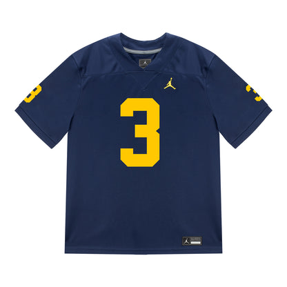 Michigan Wolverines #3 Andrew Marsh Student Athlete Blue Football Jersey - Front View