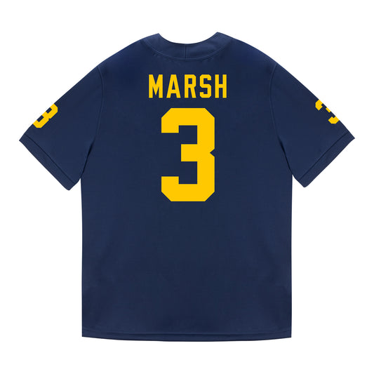 Michigan Wolverines #3 Andrew Marsh Student Athlete Blue Football Jersey - Back View