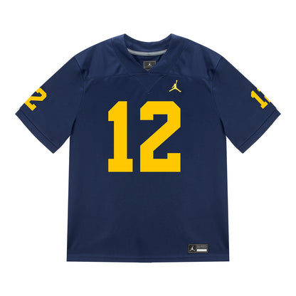 Michigan Wolverines #12 Salesi Moa Student Athlete Blue Football Jersey - Front View