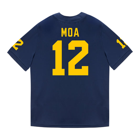 Michigan Wolverines #12 Salesi Moa Student Athlete Blue Football Jersey - Back View