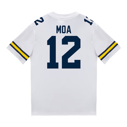 Michigan Wolverines #12 Salesi Moa Student Athlete White Football Jersey - Back View