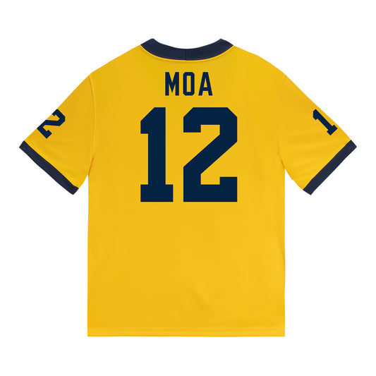 Michigan Wolverines #12 Salesi Moa Student Athlete Maize Football Jersey - Back View