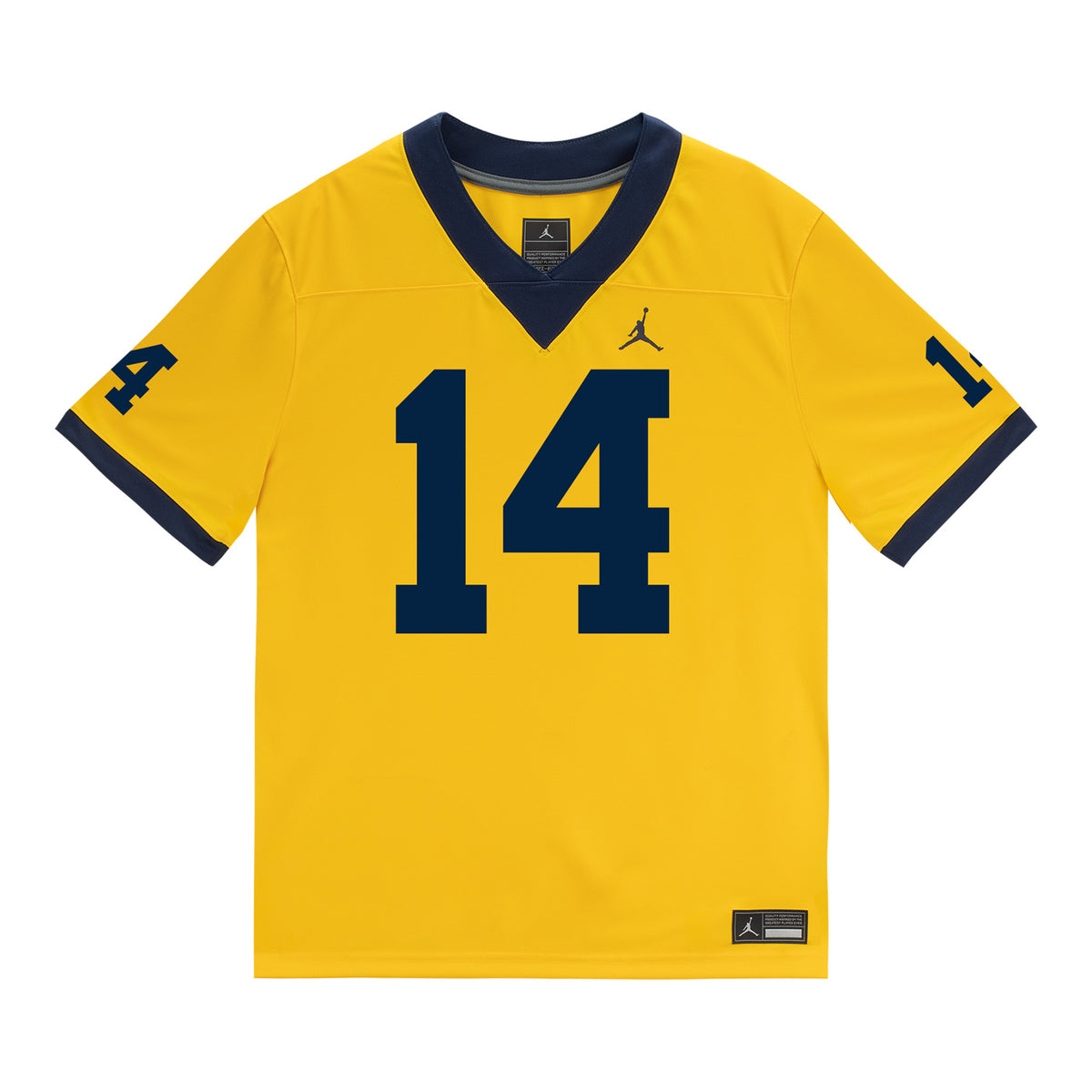 Michigan Wolverines #14 Tommy Carr Student Athlete Maize Football Jersey - Front View