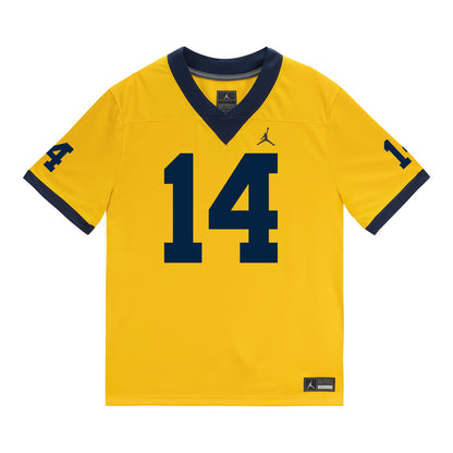 Michigan Wolverines #14 Tommy Carr Student Athlete Maize Football Jersey - Front View