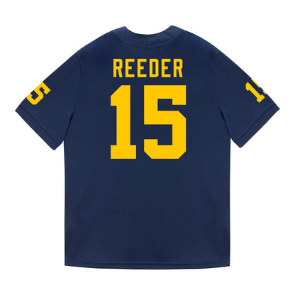 Michigan Wolverines #15 Aden Reeder Student Athlete Blue Football Jersey - Back View