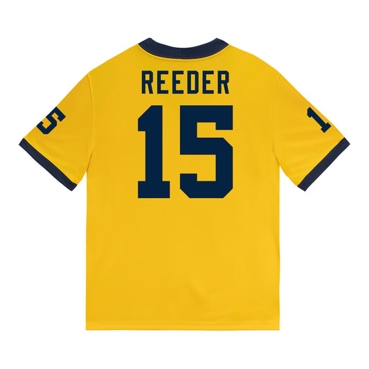 Michigan Wolverines #15 Aden Reeder Student Athlete Maize Football Jersey - Back View