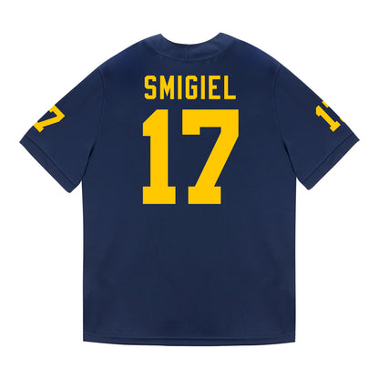 Michigan Wolverines #17 Brady Smigiel Student Athlete Blue Football Jersey - Back View