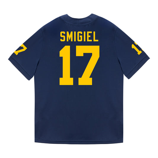 Michigan Wolverines #17 Brady Smigiel Student Athlete Blue Football Jersey - Back View