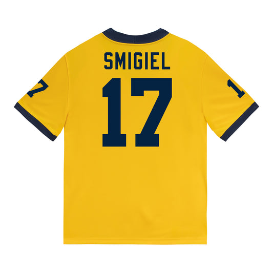 Michigan Wolverines #17 Brady Smigiel Student Athlete Maize Football Jersey - Back View