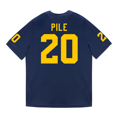 Michigan Wolverines #20 Jaylen Pile Student Athlete Blue Football Jersey - Back View